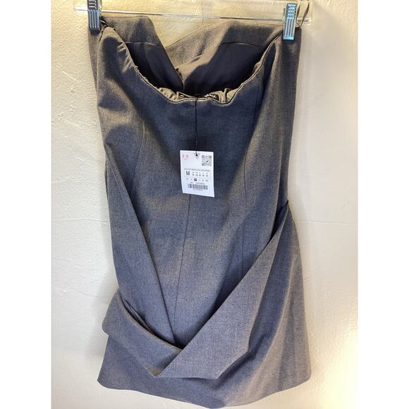 ZARA NWT Gray Strapless Form Fitted Stylish Bodycon Mini Date Summer Dress M - Picture 6 of 6